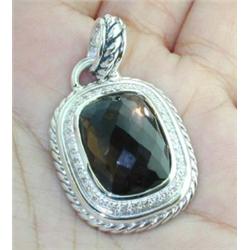 David Yurman Silver Smoky Topaz & Diamond Pendant