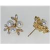 Image 2 : 14K Yellow Gold  Diamond and Pearl Earrings