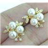 Image 3 : 14K Yellow Gold  Diamond and Pearl Earrings