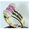 Image 2 : 18K Yellow Gold Multi Colored Stone & Diamond Ring