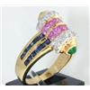 Image 3 : 18K Yellow Gold Multi Colored Stone & Diamond Ring