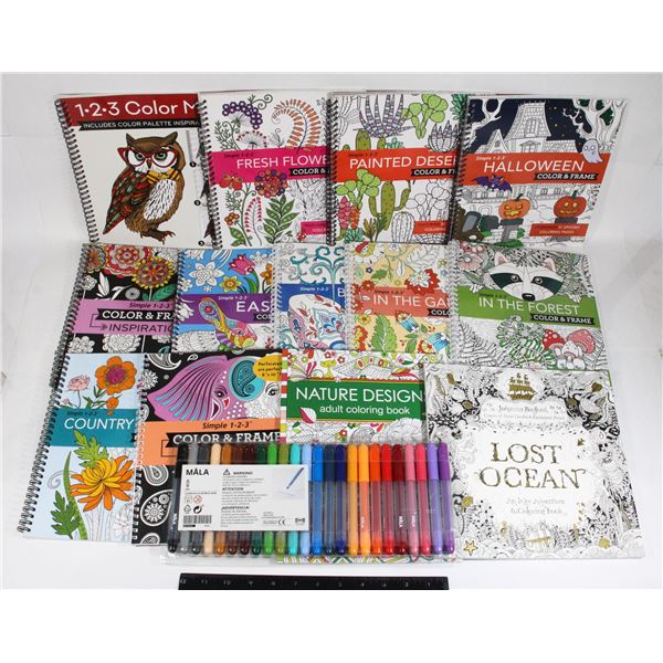 BIG LOT OF COLORING BOOKS VARIETY, MOSTLY ADULT