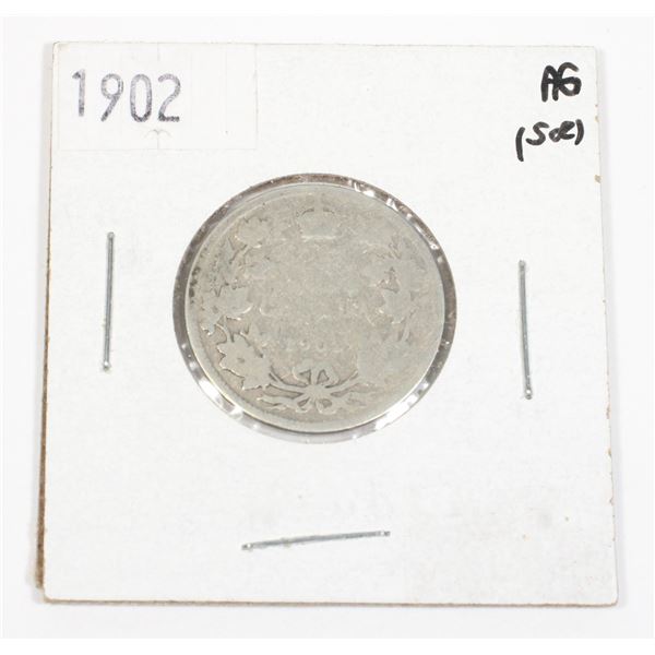 1902 CANADA .25 CENTS SILVER COIN