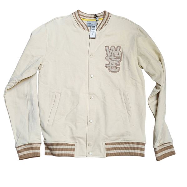 #7 NEW WESC MENS WARREN BASEBALL JACKET CREAM