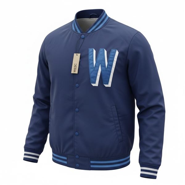 #10 NEW WESC AYDAN MENS LETTER JACKET BLUE