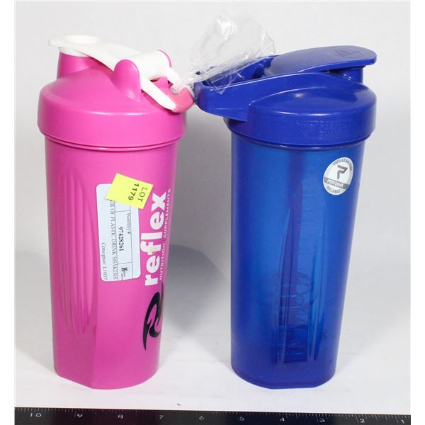 PAIR OF PLASTIC DRINK SHAKERS