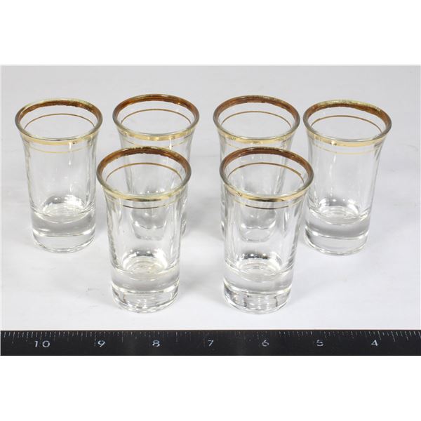 LOT OF 6 SHOT GLASSES WITH GOLD BAND DESIGN