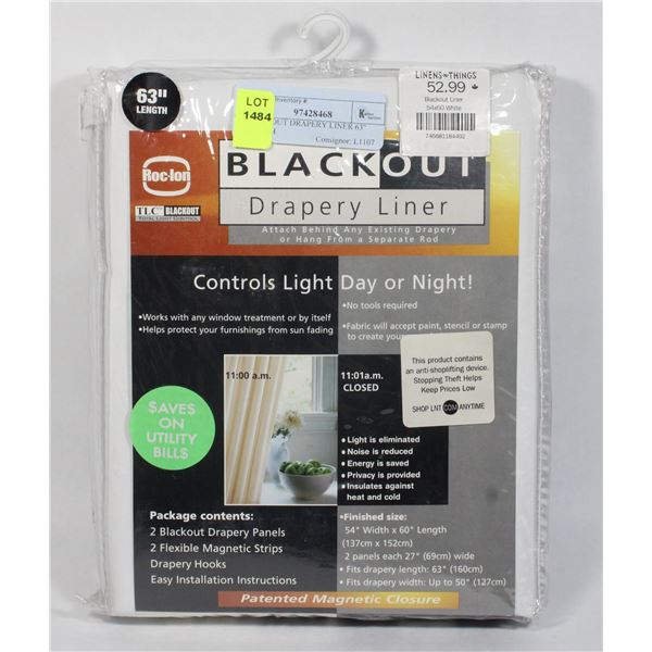 BLACKOUT DRAPERY LINER 63" LENGTH