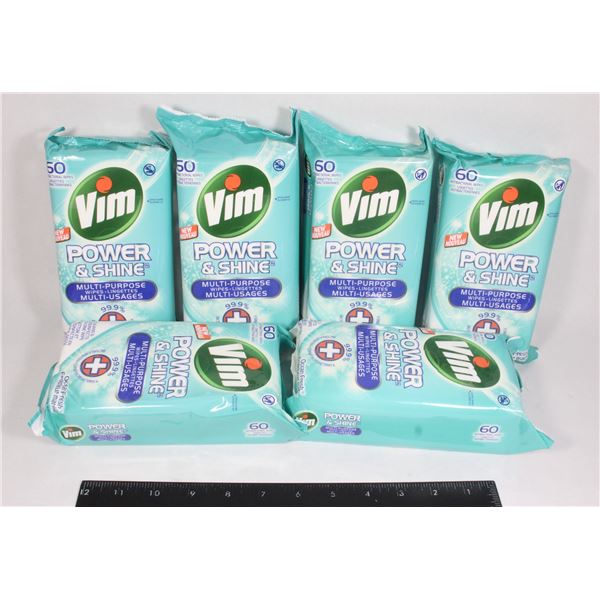 (6) VIM POWER & SHINE MULTIPURPOSE WIPES