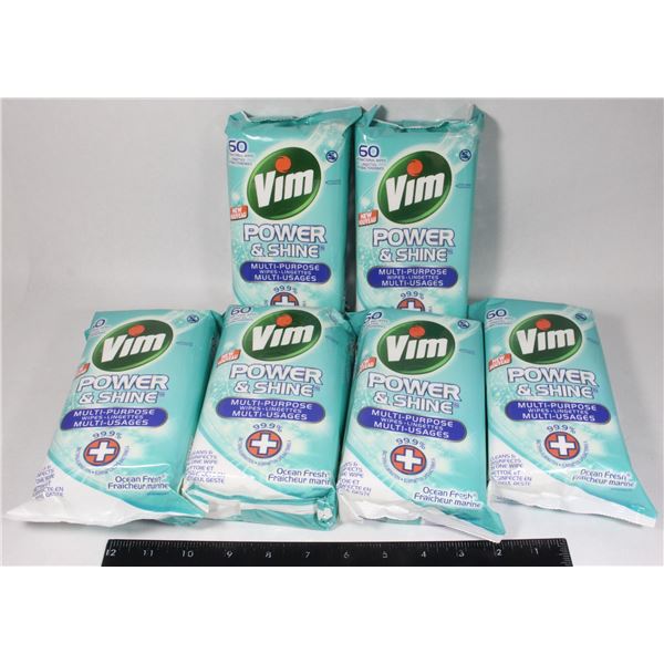 (6) VIM POWER & SHINE MULTIPURPOSE WIPES