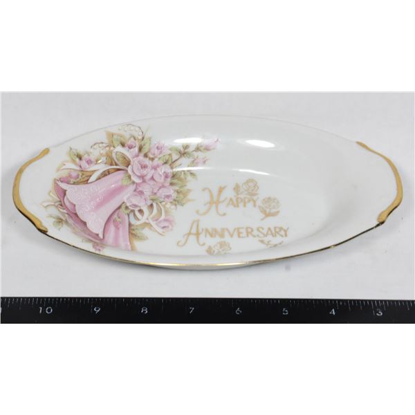 HAPPY ANNIVERSARY DISH STAMPED SAJI CHINA CO NAGOYA