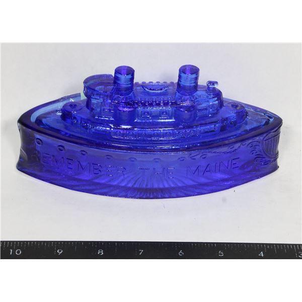 REMEMBER THE MAINE BLUE GLASS DISH WITH LID