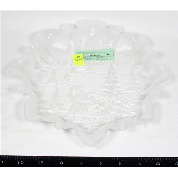 GLASS DISH WITH FROSTED EDGE AND ETCHED WINTER