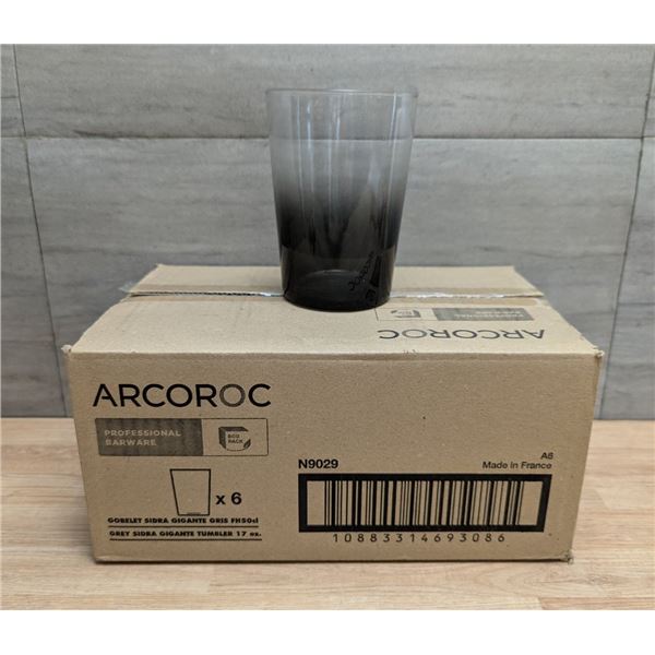 Essentials 17oz Gray Beverage Glasses, Arcoroc N9029 - Lot of 6 (1 Case)