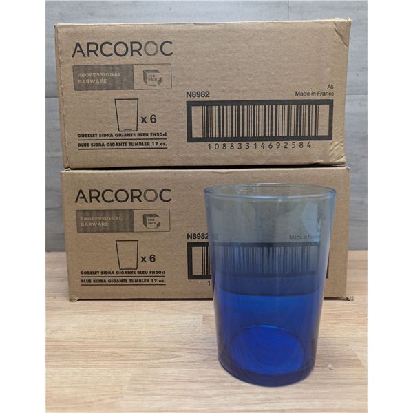 Essentials 17oz Blue Beverage Glasses, Arcoroc N8982 - Lot of 12