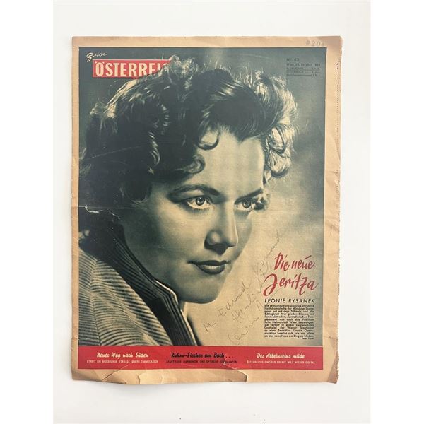 Ã–sterreich Opera Soprano Leonie Rysanek 1954 original vintage newspaper