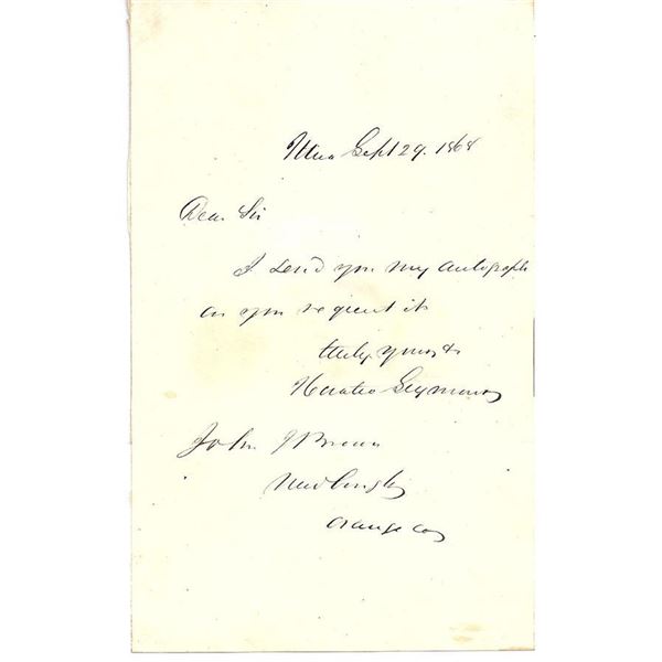 New York Governor Horatio Seymour Signed Civil War Letter