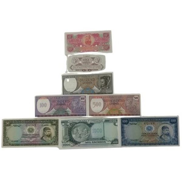 Lot of 8 Vintage Banknotes (1970s–1980s) – Portuguese Colonies, Suriname, British