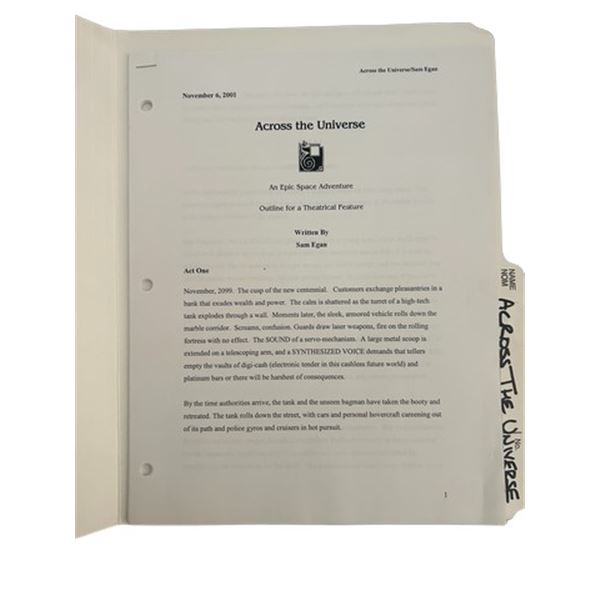 Across the Universe Unproduced Feature Film Pitch Outline (2001) – Sam Egan