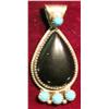 Image 1 : 23. Large Sterling Silver Pendant with hand set Onyx &Turquoise stones.