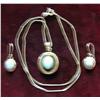 25. 18" Sterling Silver Chain & Pendant with polished stone & matching earrings.