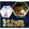 Image 1 : 44. Floral Tin with (43) Mixed Wheat & old Memorial Cents.
