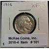 101. 1916 P Buffalo Nickel. EF 40.