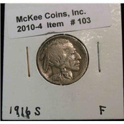 103. 1916 S Buffalo Nickel. F-12.