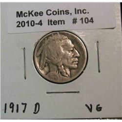 104. 1917 D Buffalo Nickel. VG-8.