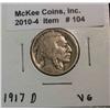 104. 1917 D Buffalo Nickel. VG-8.