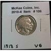 106. 1918 S Buffalo Nickel. VG-8.