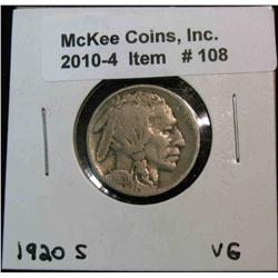 108. 1920 S Buffalo Nickel. VG-8.