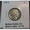 112. 1937 P Buffalo Nickel. EF