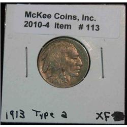 113. 1913 P Type 2 Buffalo Nickel. EF 40.