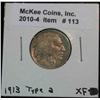 113. 1913 P Type 2 Buffalo Nickel. EF 40.