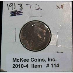 114. 1913 P Type 2 Buffalo Nickel. VF. Very dark.