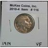 116. 1914 P Buffalo Nickel. VF.