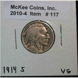 117. 1914 S Buffalo Nickel. VG-8.