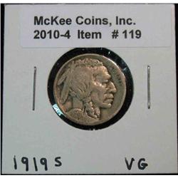 119. 1919 S Buffalo Nickel. VG