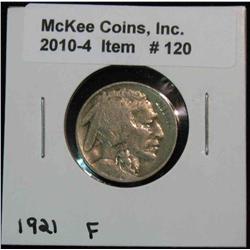 120. 1921 P Buffalo Nickel. F-12.