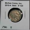 120. 1921 P Buffalo Nickel. F-12.