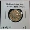 121. 1924 D  Buffalo Nickel. G+
