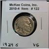 122. 1924 S  Buffalo Nickel. G+