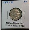 125. 1931 S Buffalo Nickel. EF 40.