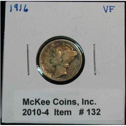132. 1916 P Mercury Dime. VF 20.