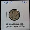 134. 1919 D Mercury Dime. VG+