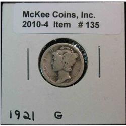 135. 1921 P Mercury Dime. G/AG