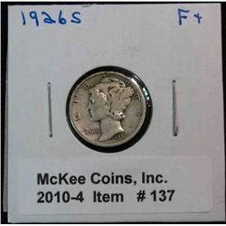 137. 1926 S Mercury Dime. F-12.