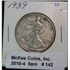 142. 1939 P Walking Liberty Half Dollar. VF 20.