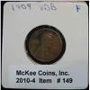 149. 1909 P VDB Lincoln Cent. F-12.
